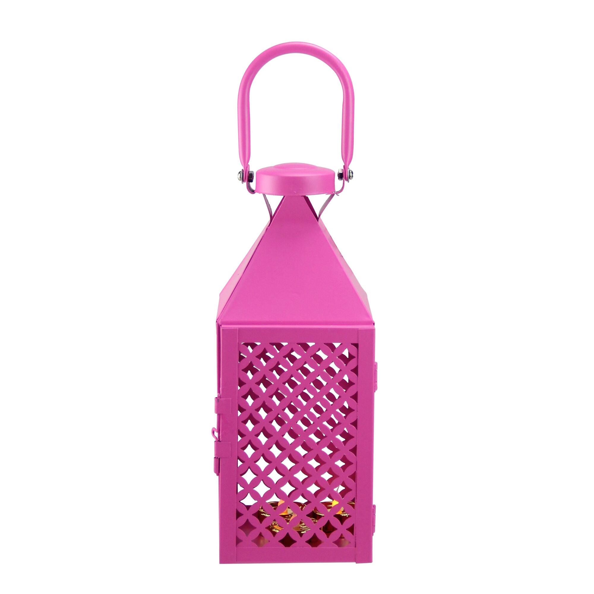 10" Fancy Fair Magenta Diamond Pillar Candle Lantern